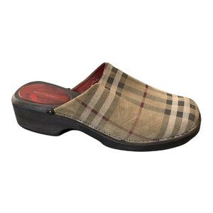 Burberry Vintage Nova Check Wood Clog Heels Women's Shoes Size 39